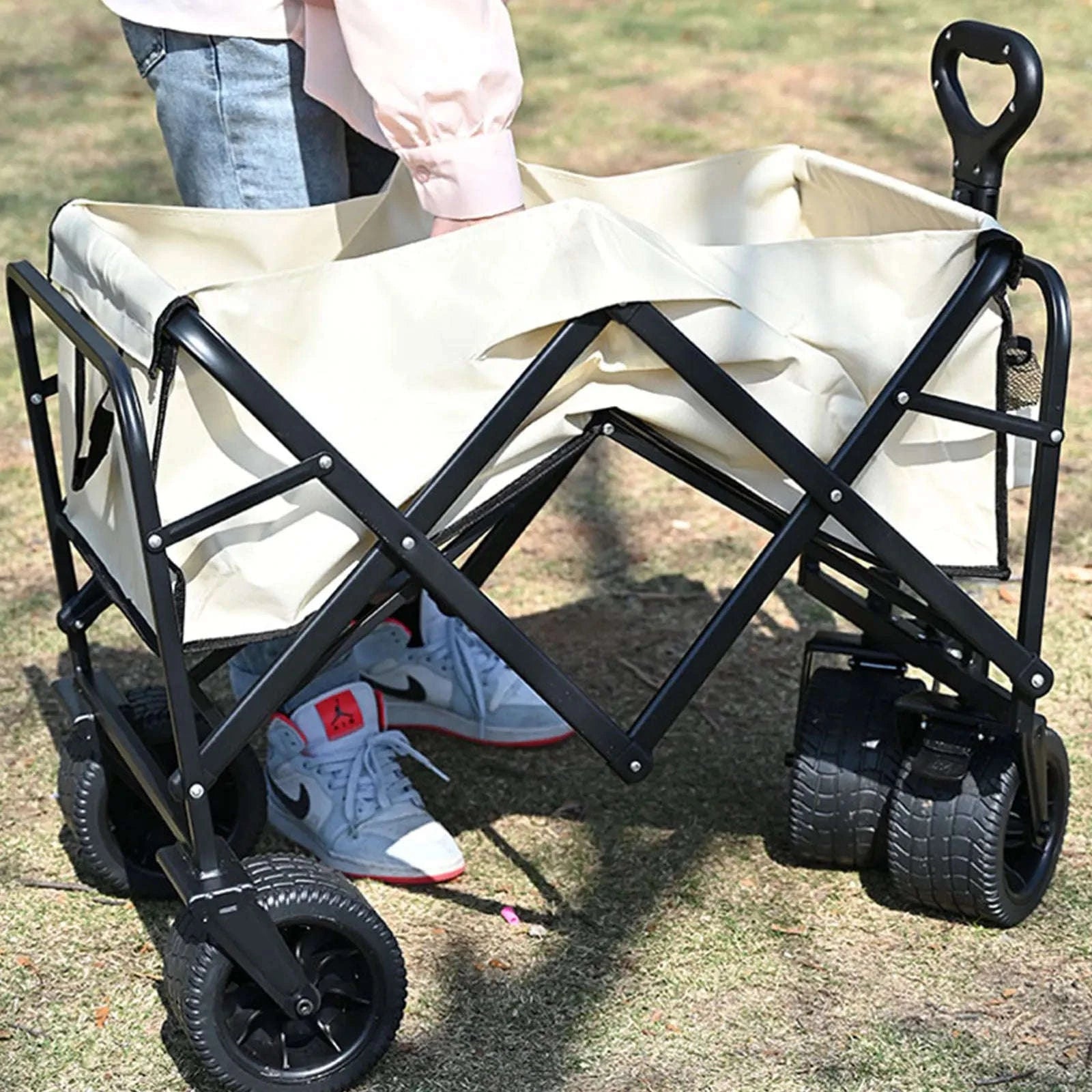 Folding Camping Cart with 100L/150L Capacity & All-Terrain Wheels-TypeA-Beige / france