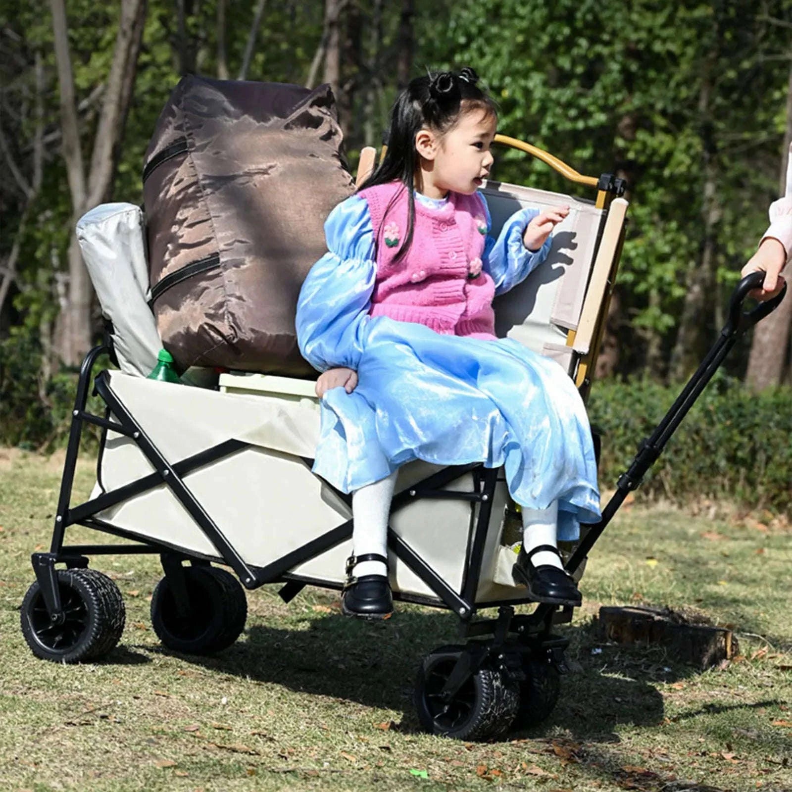 Folding Camping Cart with 100L/150L Capacity & All-Terrain Wheels-TypeA-Beige / france