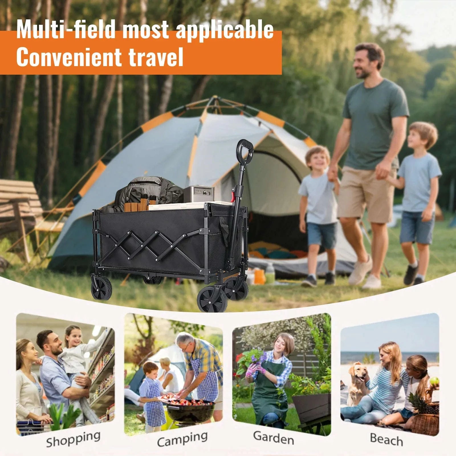 Folding Camping Cart with 100L/150L Capacity & All-Terrain Wheels-TypeA-Beige / france