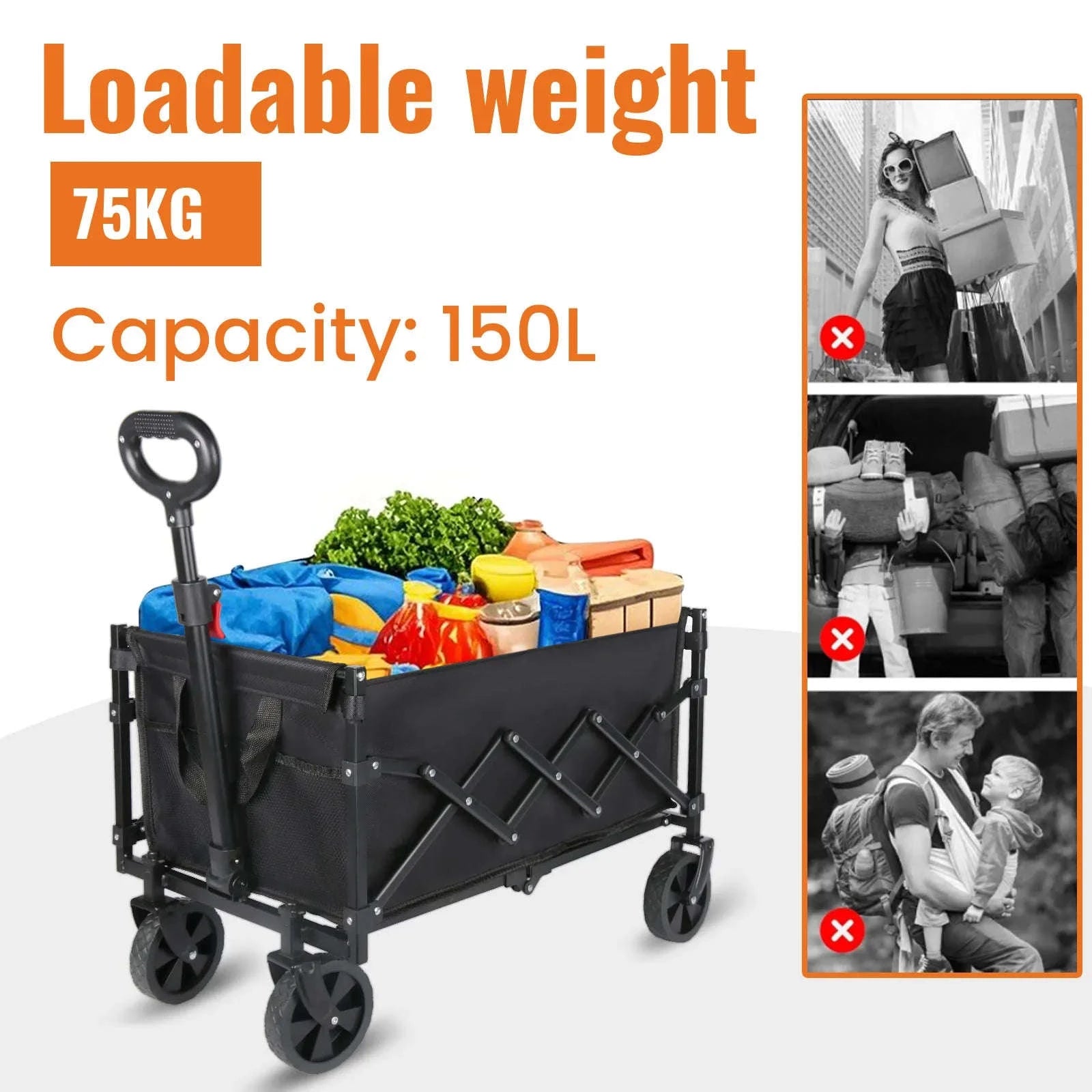 Folding Camping Cart with 100L/150L Capacity & All-Terrain Wheels-TypeA-Beige / france