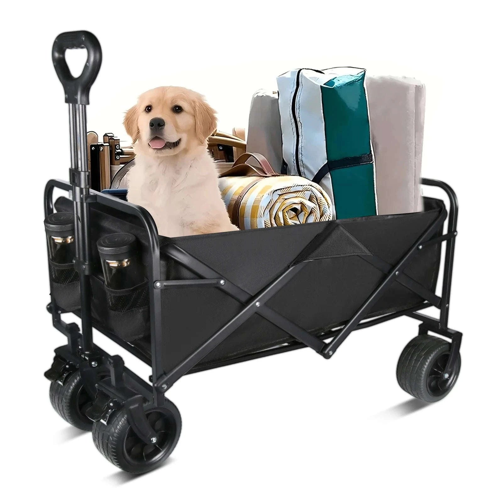 Folding Camping Cart with 100L/150L Capacity & All-Terrain Wheels-TypeA-Beige / france