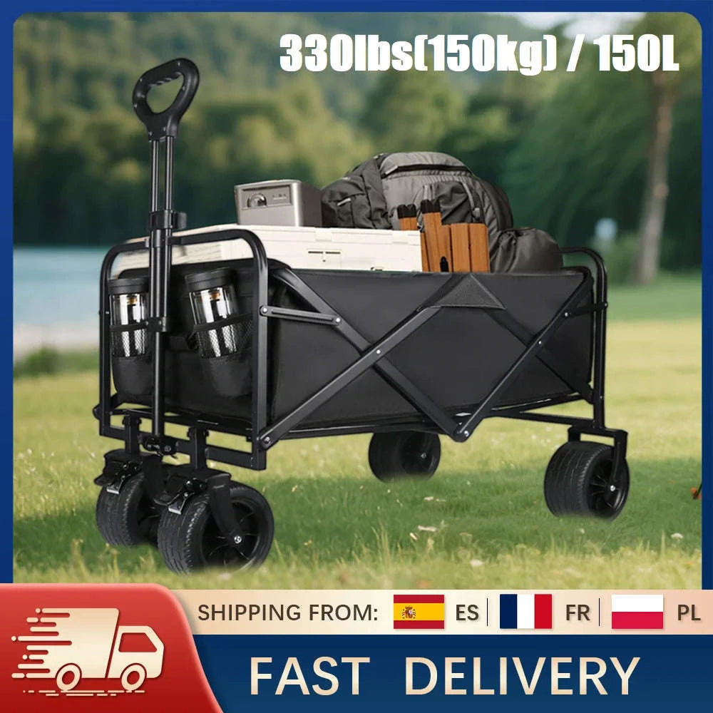 Folding Camping Cart with 100L/150L Capacity & All-Terrain Wheels-TypeA-Beige / france