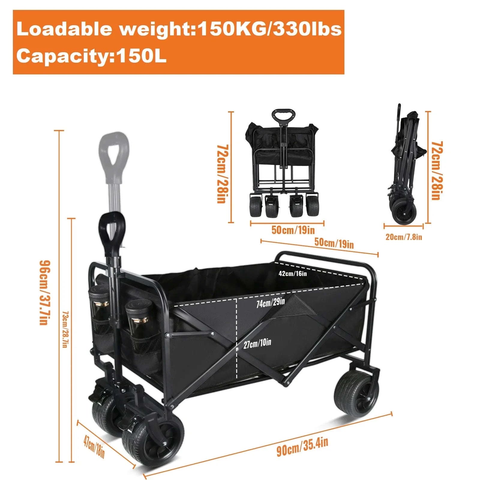 Folding Camping Cart with 100L/150L Capacity & All-Terrain Wheels-TypeA-Beige / france