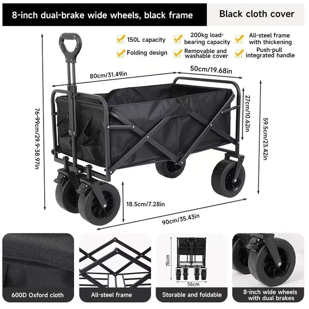 Folding Camping Cart with 100L/150L Capacity & All-Terrain Wheels-TypeA-Beige / france