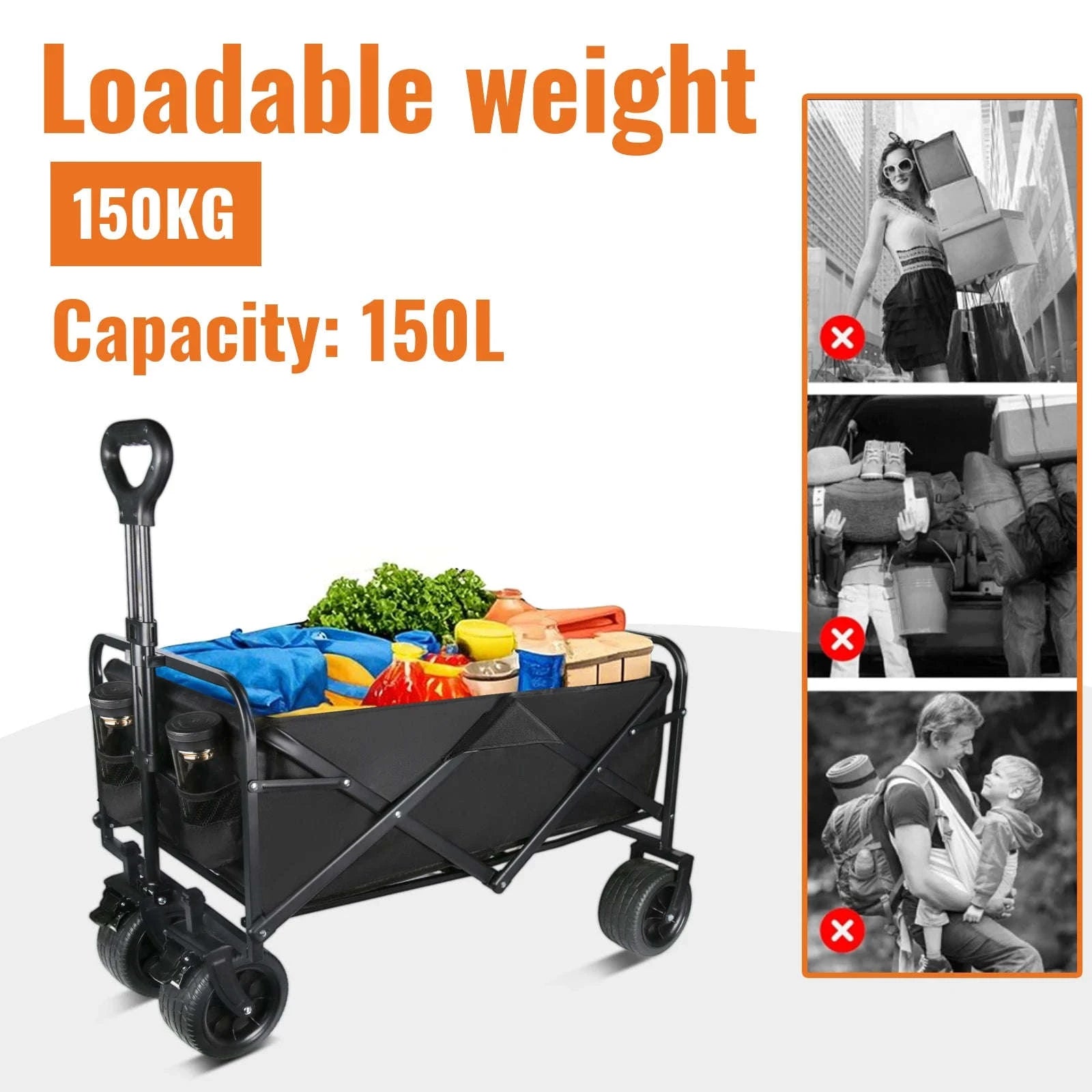 Folding Camping Cart with 100L/150L Capacity & All-Terrain Wheels-TypeA-Beige / france