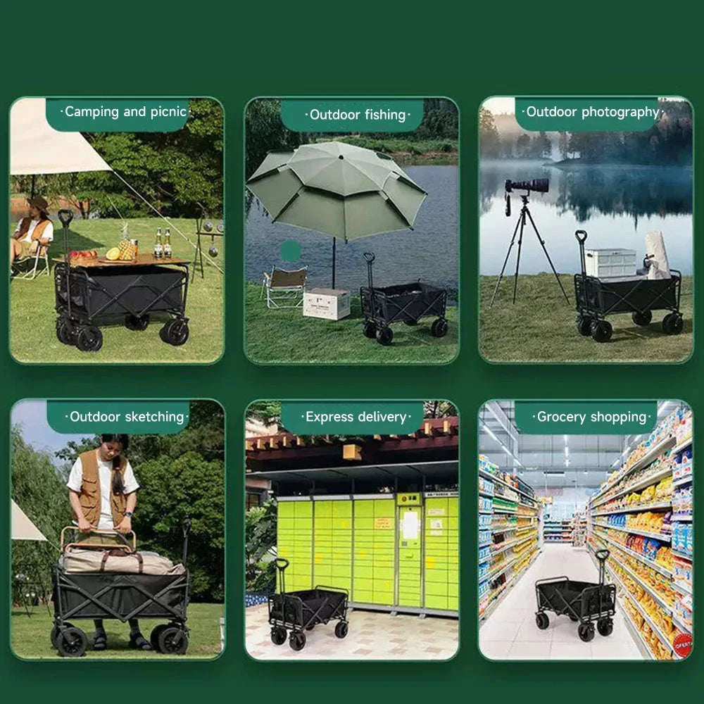 Folding Camping Cart with 100L/150L Capacity & All-Terrain Wheels-TypeA-Beige / france