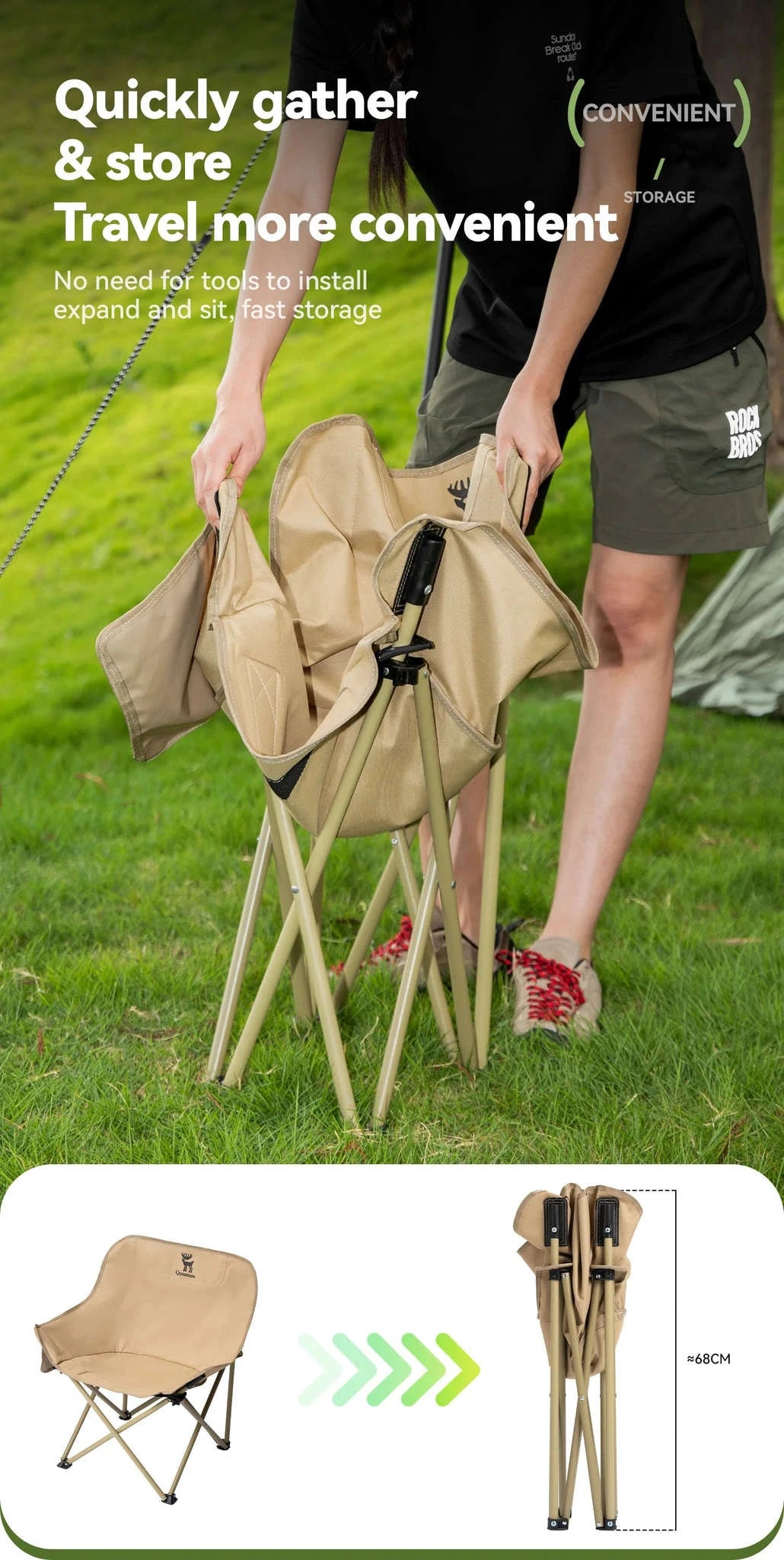 Folding Camping Chair Portable Steel Frame Picnic & Travel Seat-adult-A