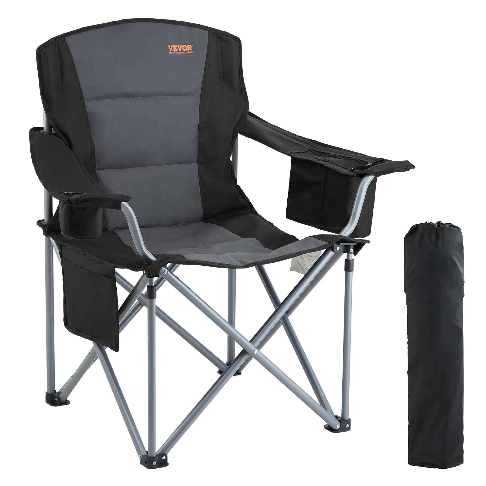 Folding Camping Chair with Lumbar Support and Storage Pockets-United States