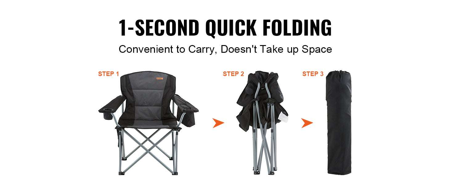 Folding Camping Chair with Lumbar Support and Storage Pockets-United States