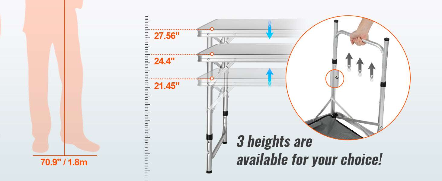 Folding Camping Kitchen Table with Storage & Adjustable Height-United States