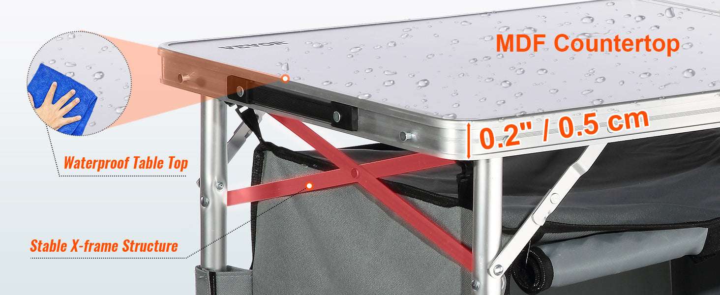 Folding Camping Kitchen Table with Storage & Adjustable Height-United States