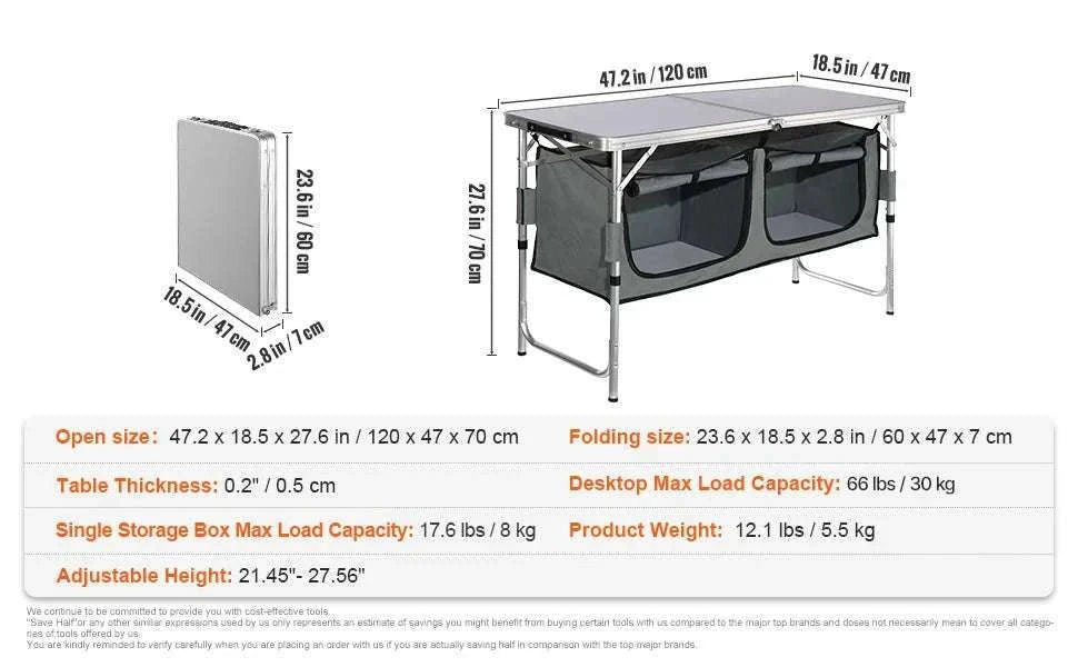Folding Camping Kitchen Table with Storage and Windscreen-1 Cupboard / france