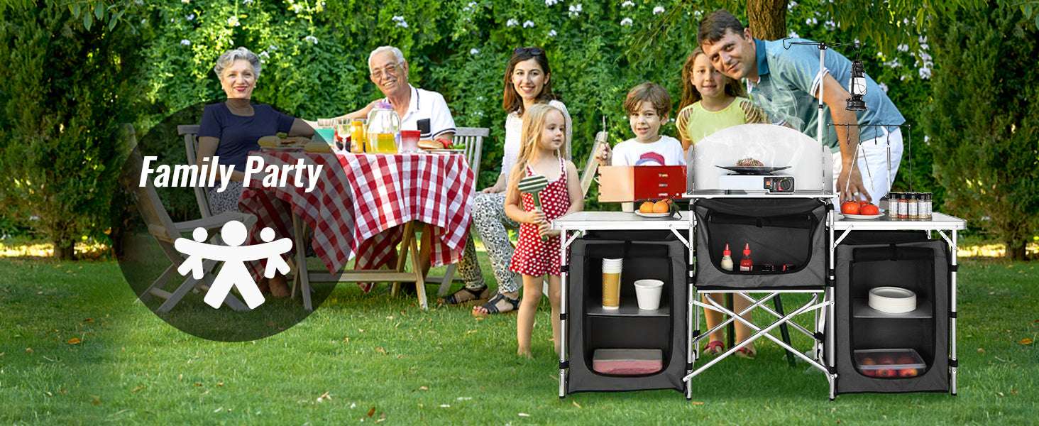 Folding Camping Kitchen Table with Storage and Windscreen-1 Cupboard / france