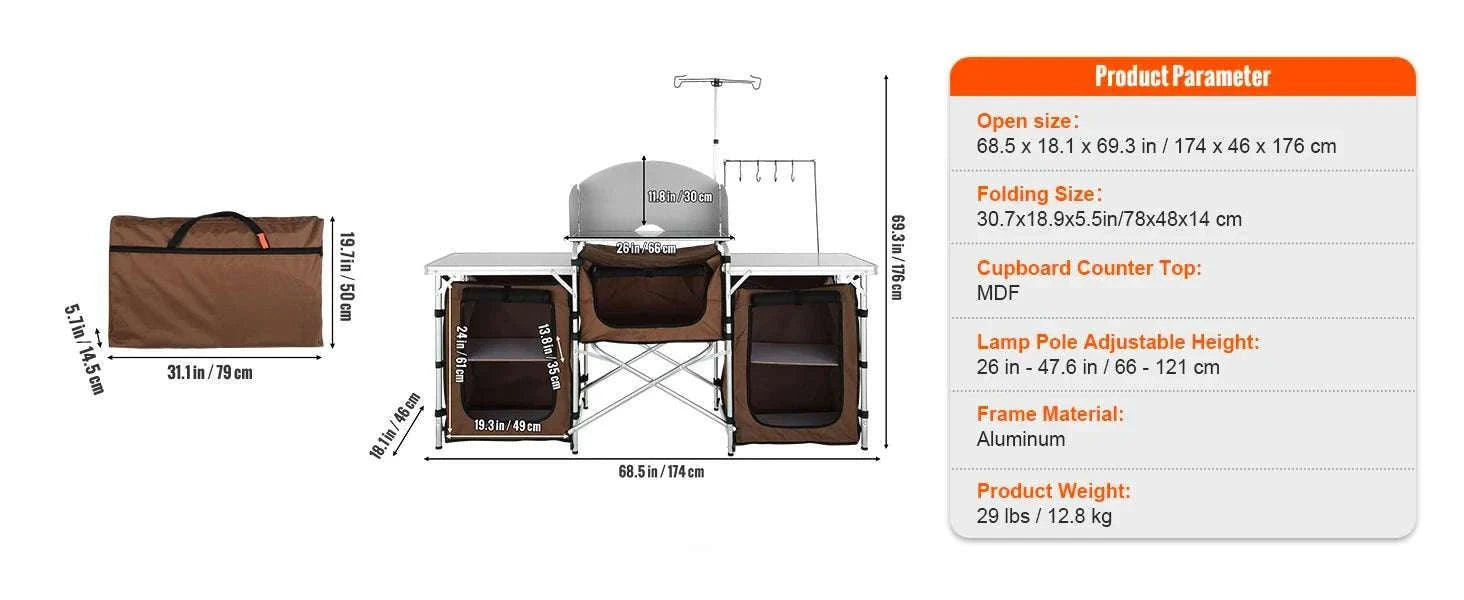 Folding Camping Kitchen Table with Storage and Windscreen-1 Cupboard / france