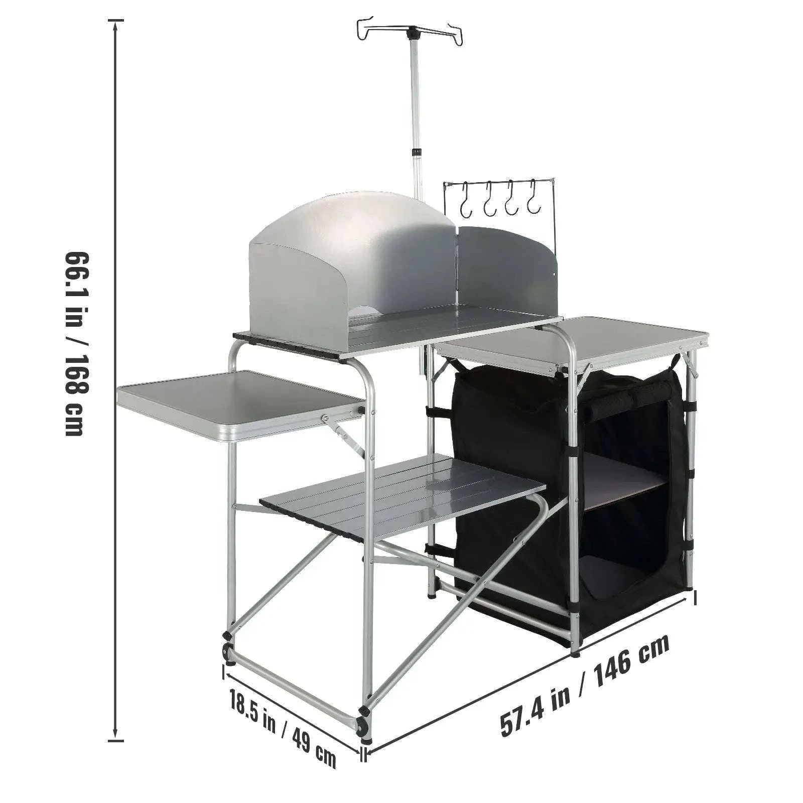 Folding Camping Kitchen Table with Storage and Windscreen-1 Cupboard / france