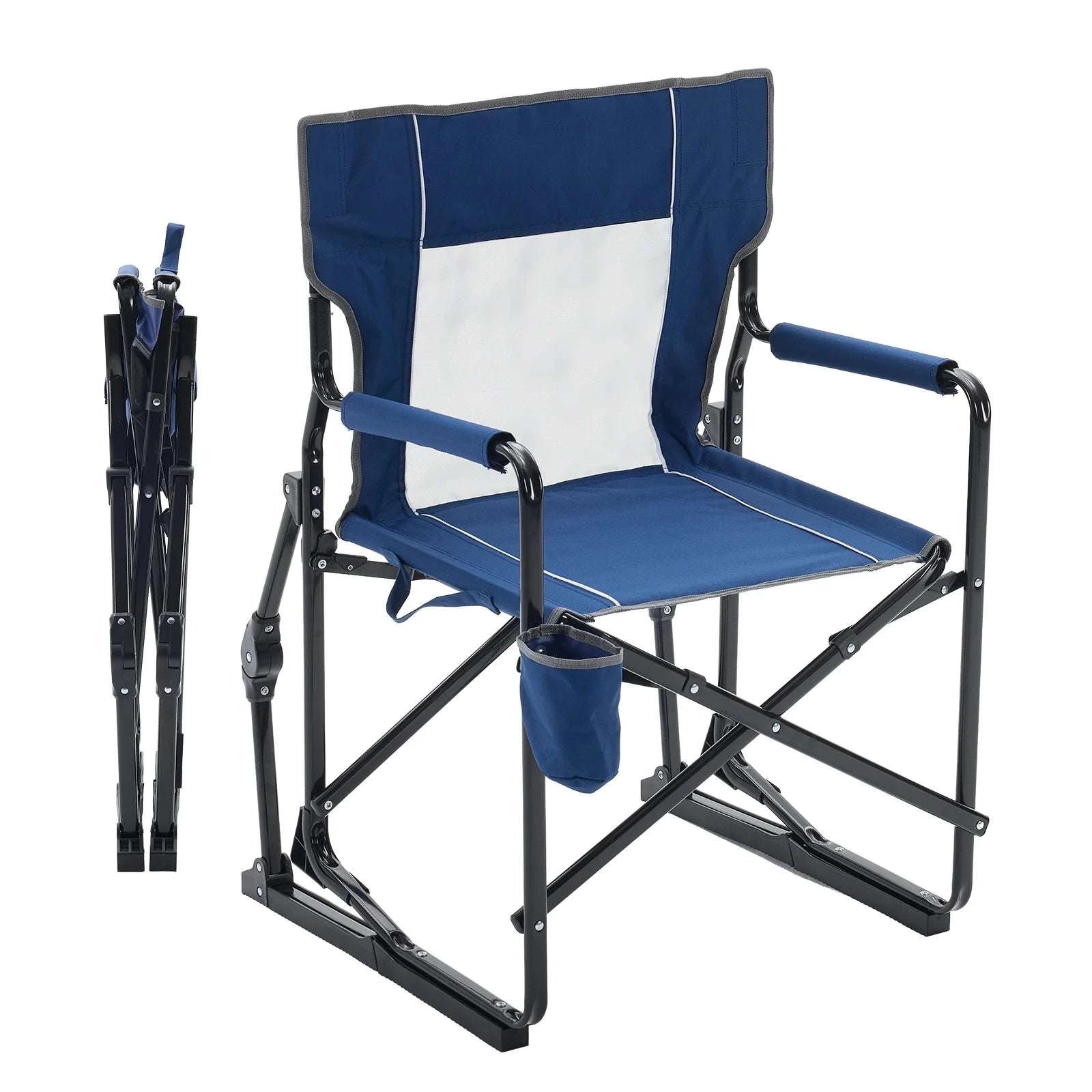 Folding Camping Rocking Chair with Mesh Back & Cup Holder-Blue / United States