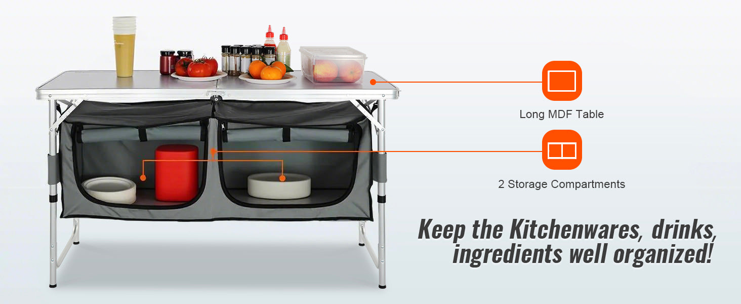 SucceBuyFolding Picnic Table Kitchen Camping Cupboards Aluminum Suitcase Table with Storage Bag Adjustable Height for Outdoor
