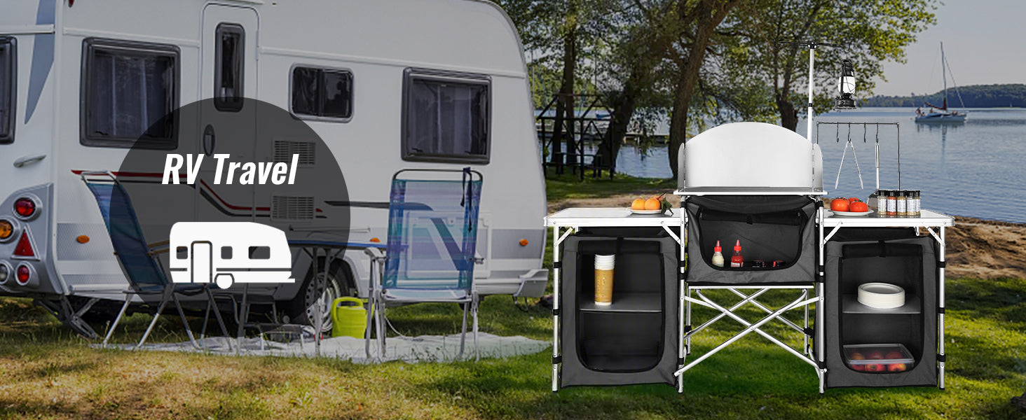Table/étagère de camping SuccéBuy pliable pour cuisine : table de rangement de cuisson, support en aluminium en forme d’X pour barbecue, pique-nique et jardin