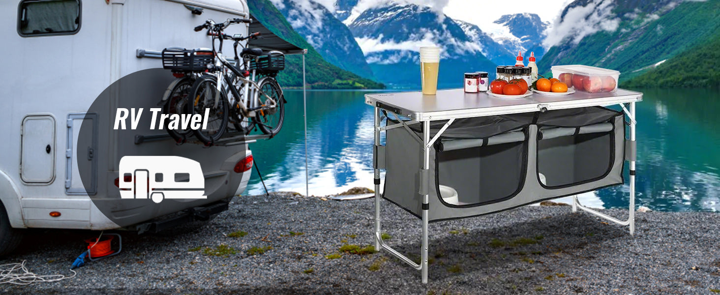 SucceBuyFolding Picnic Table Kitchen Camping Cupboards Aluminum Suitcase Table with Storage Bag Adjustable Height for Outdoor