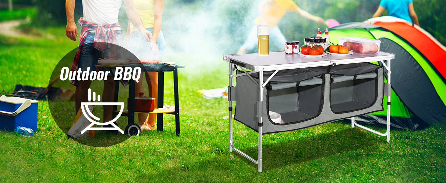 SucceBuyFolding Picnic Table Kitchen Camping Cupboards Aluminum Suitcase Table with Storage Bag Adjustable Height for Outdoor