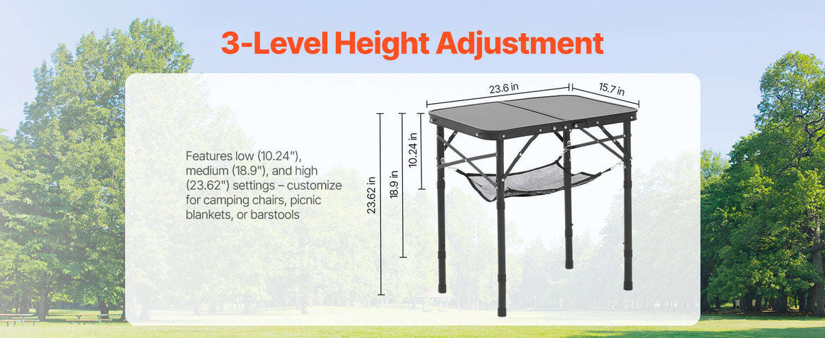 Folding Camping Table Adjustable Height Portable Side Table with Mesh Layer-Black / United States