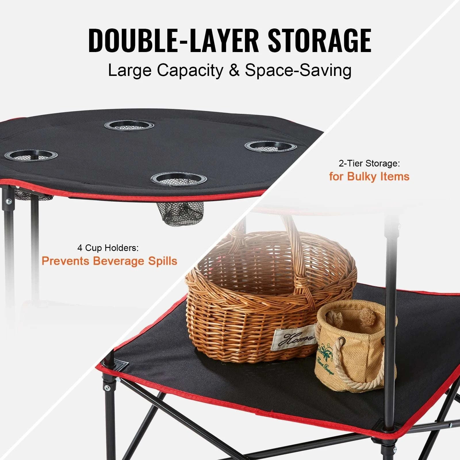 Folding Camping Table with Storage Shelf Lightweight 3.1lb Outdoor Table-black / spain