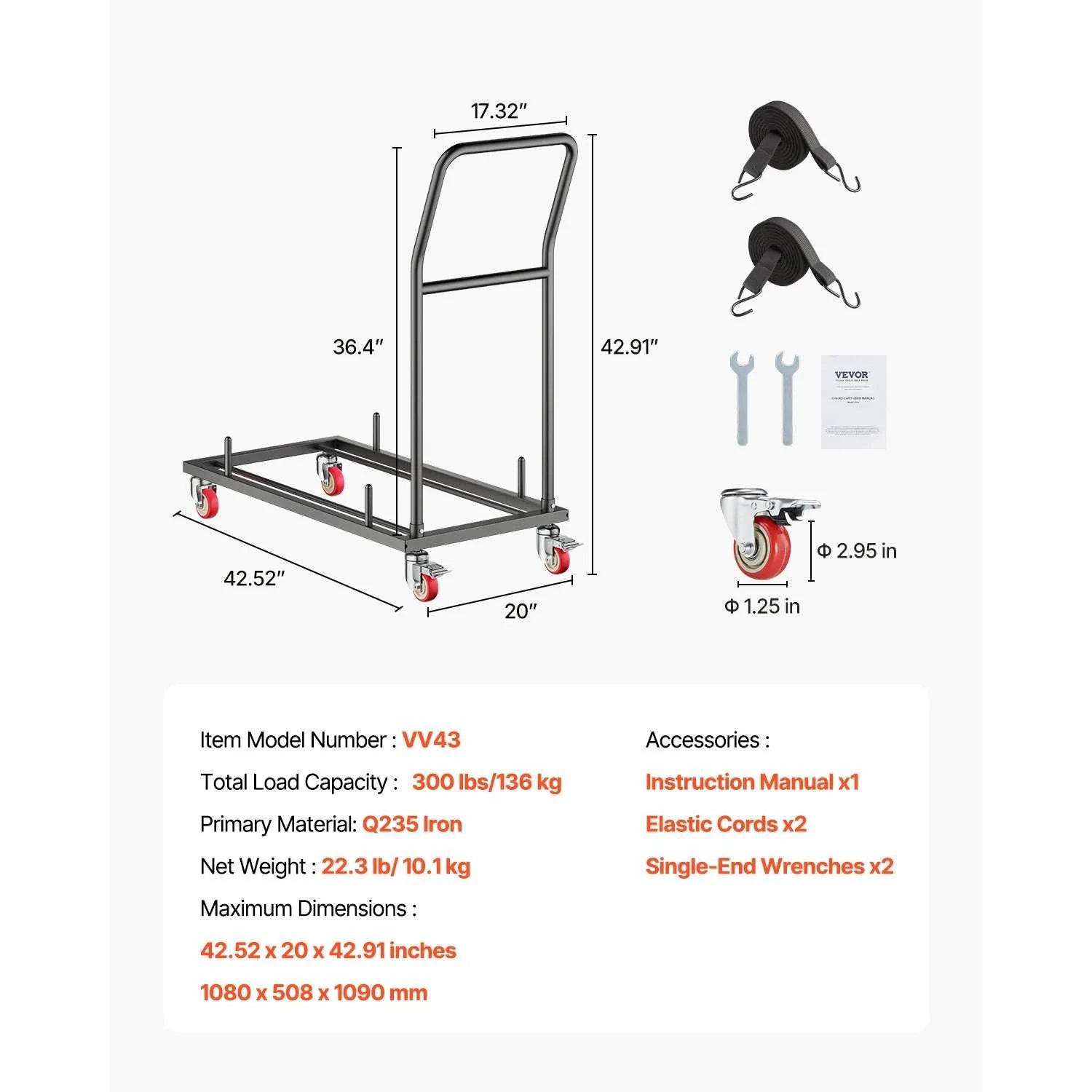 Folding Chair Rack Cart Holds 25 Chairs 300LB Capacity Dolly-300LBS / france