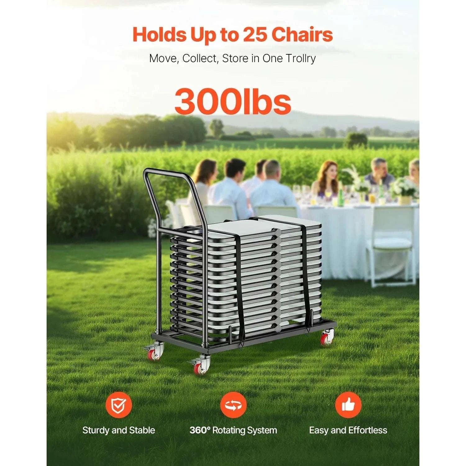 Folding Chair Rack Cart Holds 25 Chairs 300LB Capacity Dolly-300LBS / france
