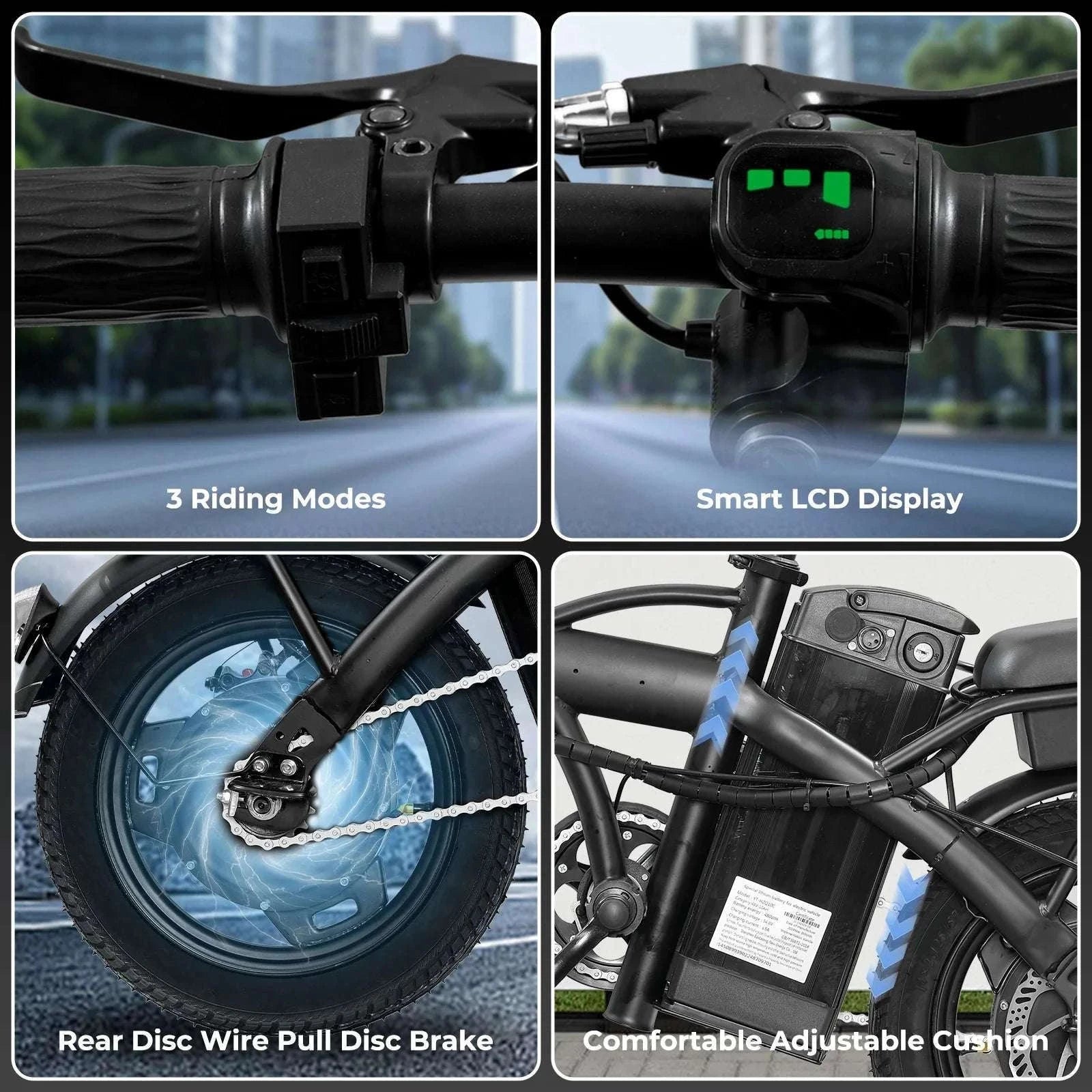 Folding Electric Bike 20MPH 560W Motor 48V Battery 32 Mile Range-Black / 48cm(165cm-170cm) / United States