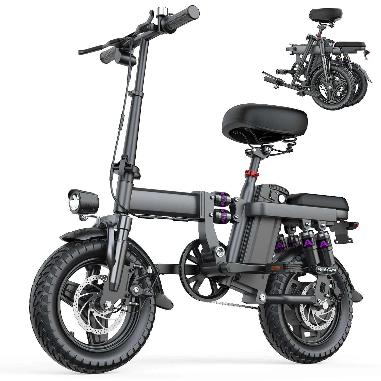 Folding Electric Bike 500W 48V 15Ah Removable Battery 14 Inch-10AH Black / United States