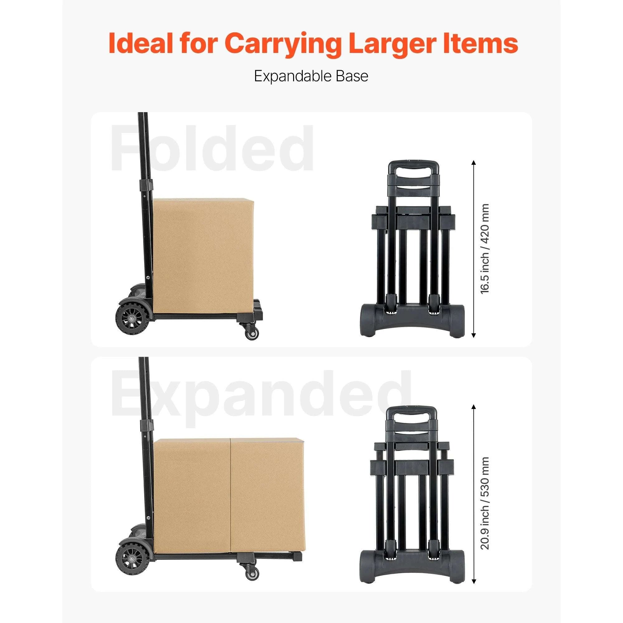 Folding Hand Truck 290lbs Capacity with 4 Wheels & Expandable Base-290 lbs / United States