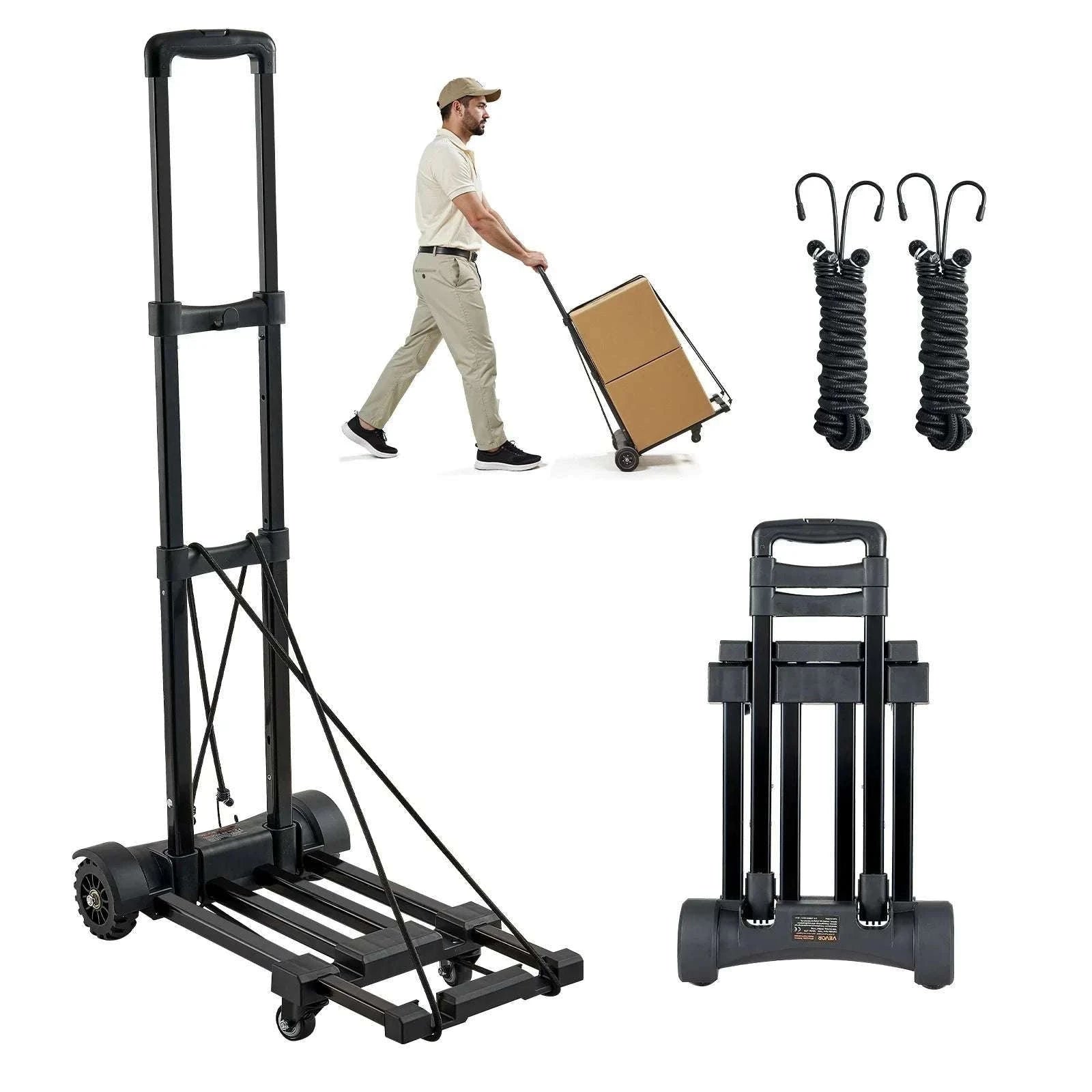 Folding Hand Truck 290lbs Capacity with 4 Wheels & Expandable Base-290 lbs / United States