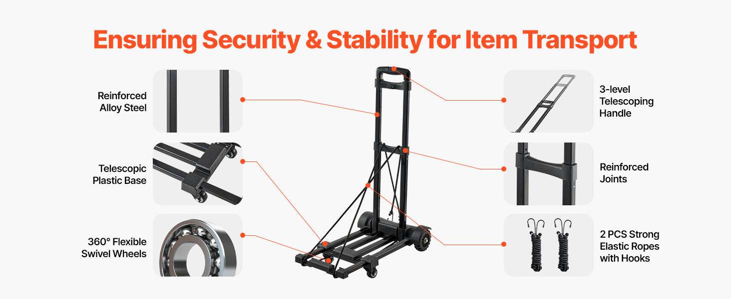 Folding Hand Truck 290lbs Capacity with 4 Wheels & Expandable Base-290 lbs / United States