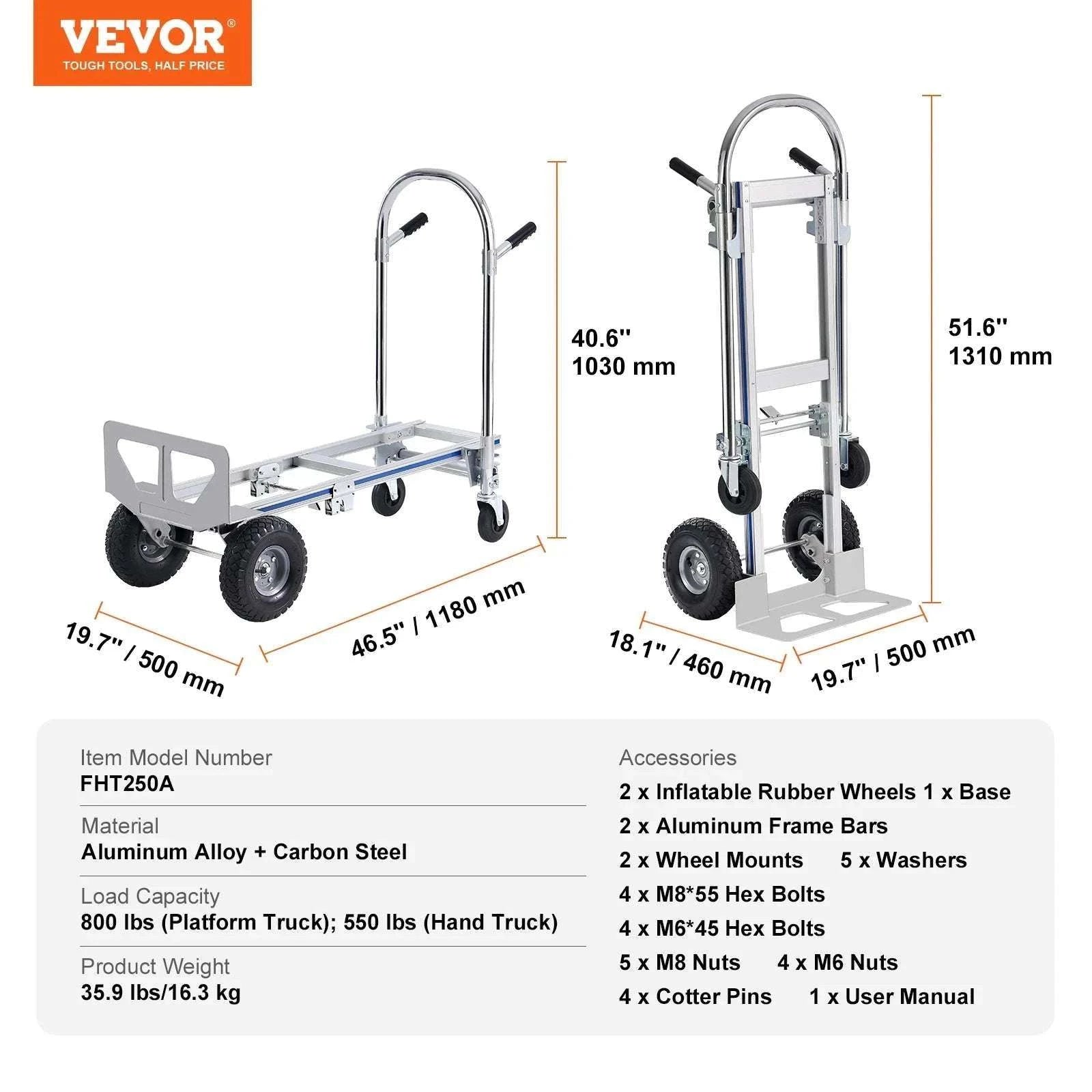 Folding Hand Truck 800 lb Convertible Dolly Cart for Heavy Moving-800lbs / CZECH REPUBLIC