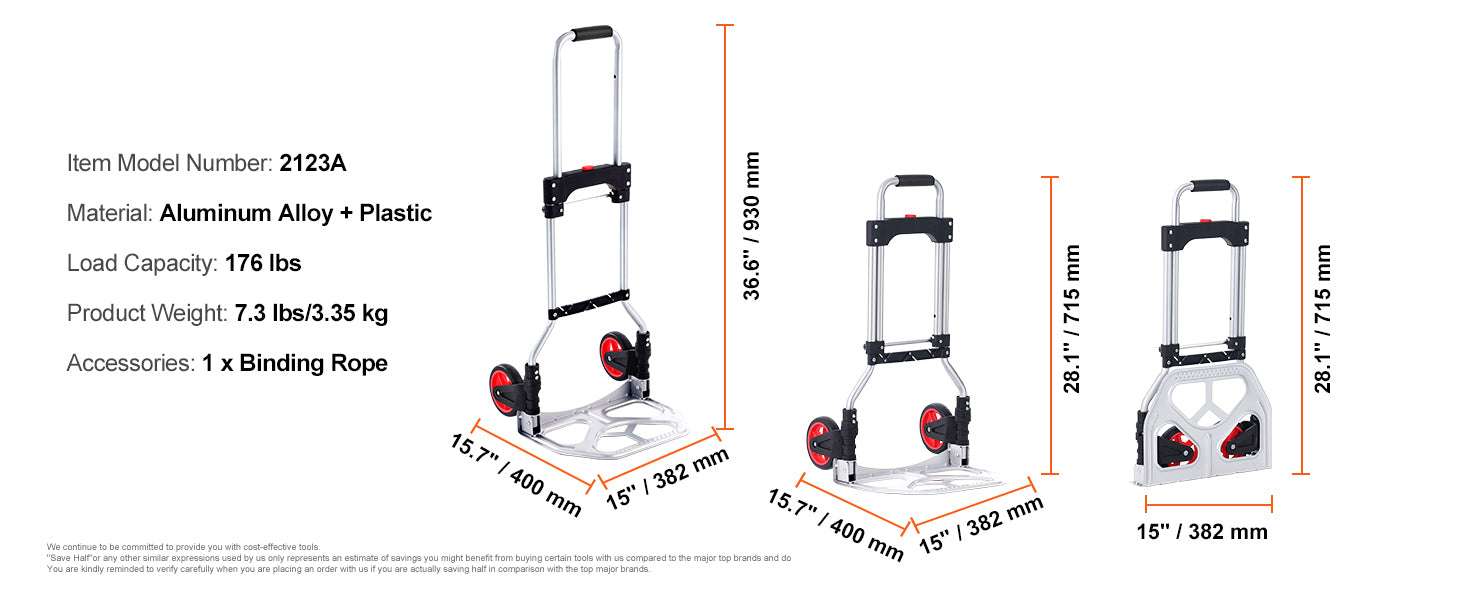 Folding Hand Truck Dolly 176 lb Aluminum Cart with Telescoping Handle-176 lbs / United States