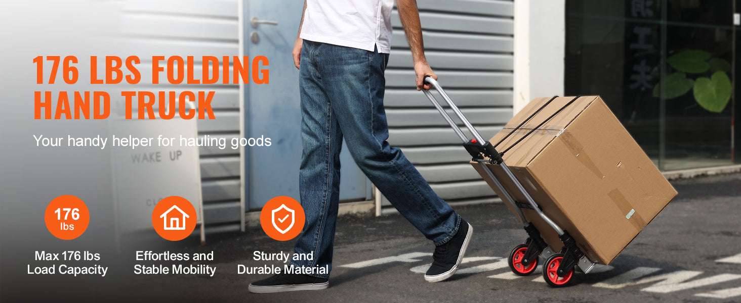 Folding Hand Truck Dolly 176 lb Aluminum Cart with Telescoping Handle-176 lbs / United States