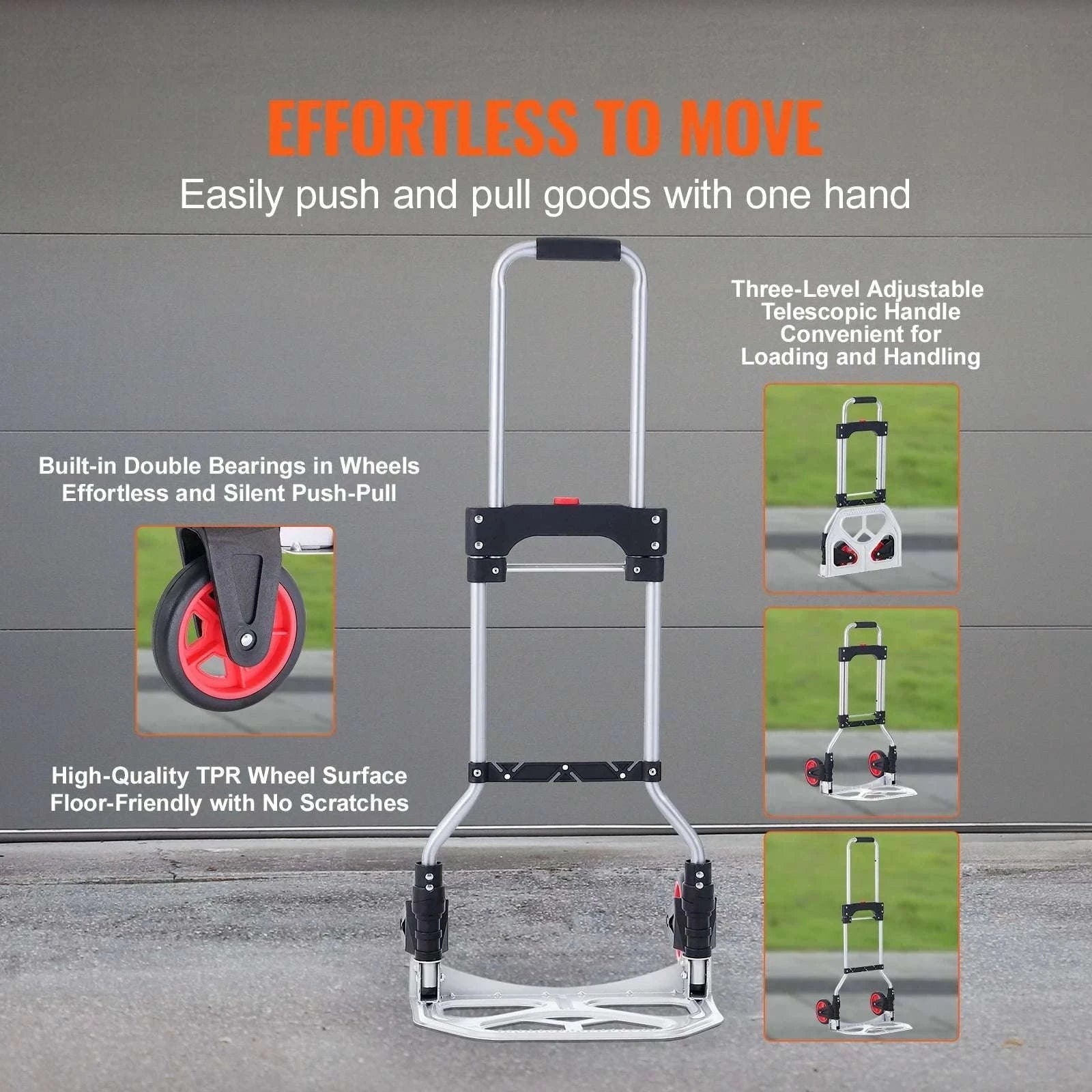 Folding Hand Truck Dolly 176 lb Aluminum Cart with Telescoping Handle-176 lbs / United States