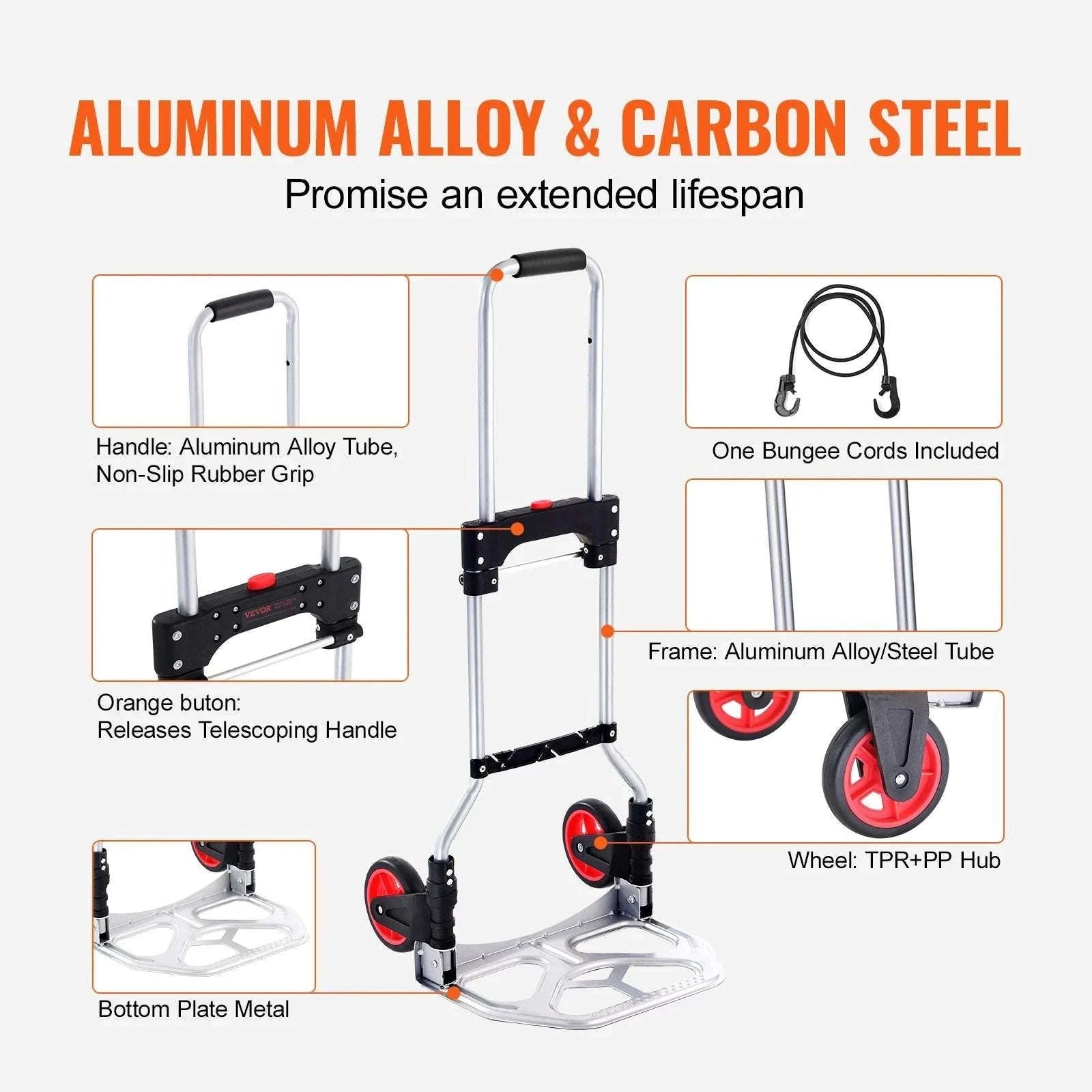 Folding Hand Truck Dolly 176 lb Aluminum Cart with Telescoping Handle-176 lbs / United States