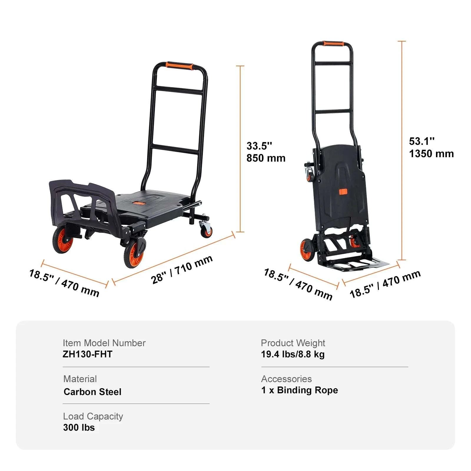 Folding Hand Truck Dolly 2-in-1 400 lb Capacity Convertible Cart-300 lbs Sliver / GERMANY