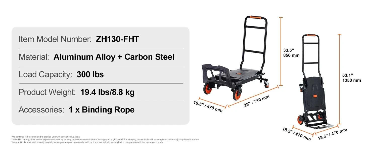 Folding Hand Truck Dolly 2-in-1 400 lb Capacity Convertible Cart-300 lbs Sliver / GERMANY