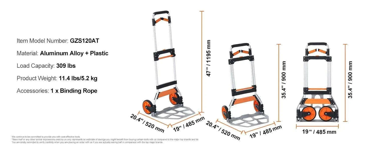 Folding Hand Truck Dolly with Telescoping Handle & 309 lb Capacity-309 lbs / spain