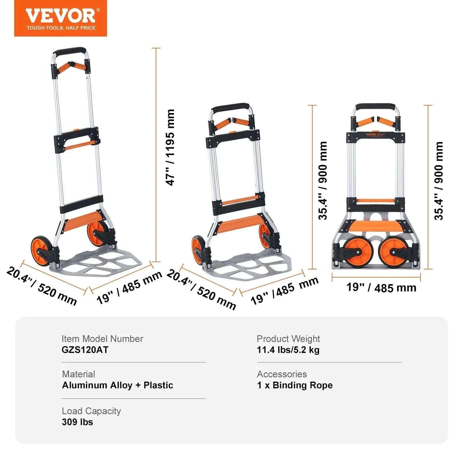 Folding Hand Truck Dolly with Telescoping Handle & 309 lb Capacity-309 lbs / spain