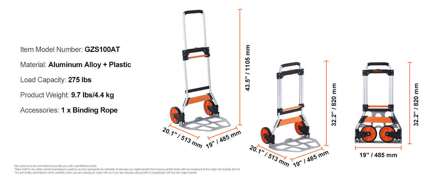 Folding Hand Truck Portable Cart Dolly with Telescoping Handle and Binding Rope-275 lbs / Russian Federation