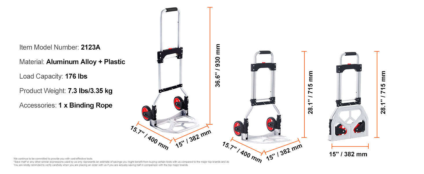 Folding Hand Truck Portable Cart Dolly with Telescoping Handle and Binding Rope-275 lbs / Russian Federation