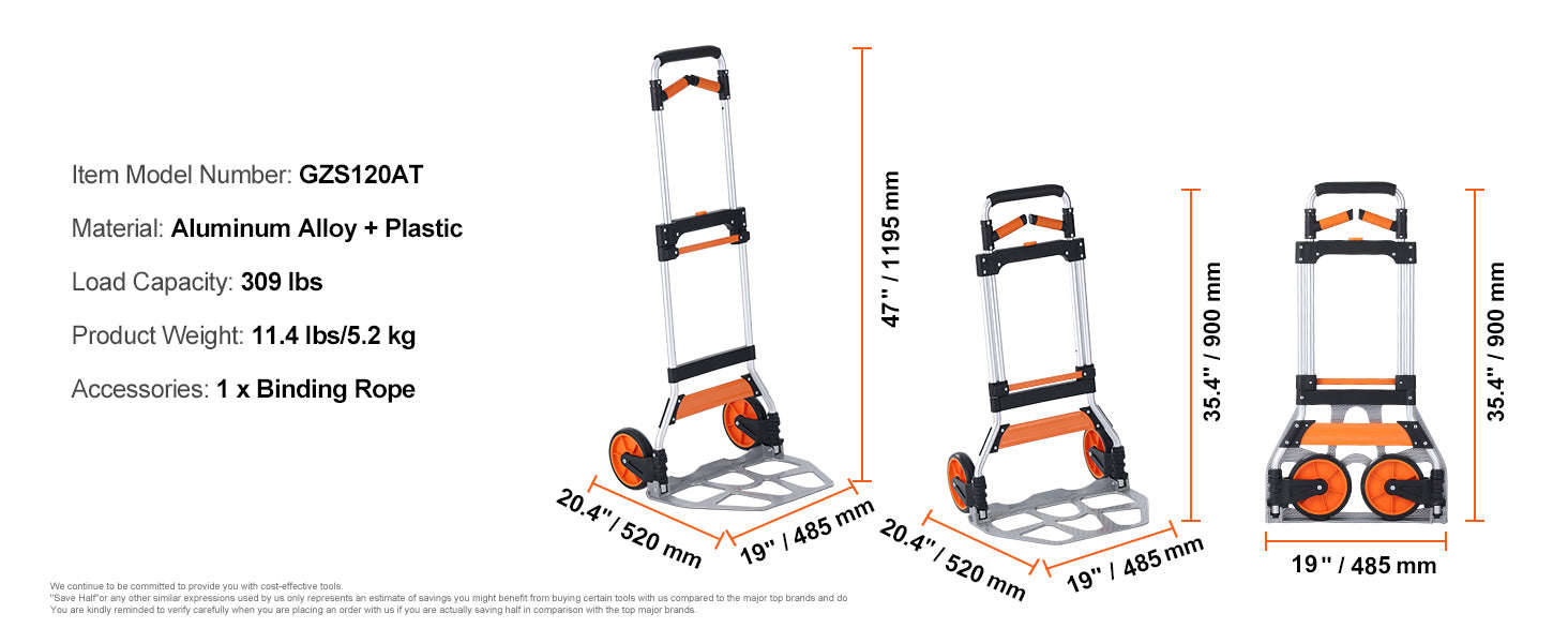 Folding Hand Truck Portable Cart Dolly with Telescoping Handle and Binding Rope-275 lbs / Russian Federation