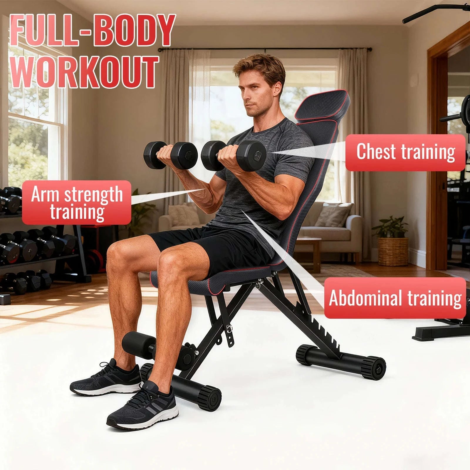 Folding Home Gym Bench with 7 Adjustable Back Levels-1PC / france