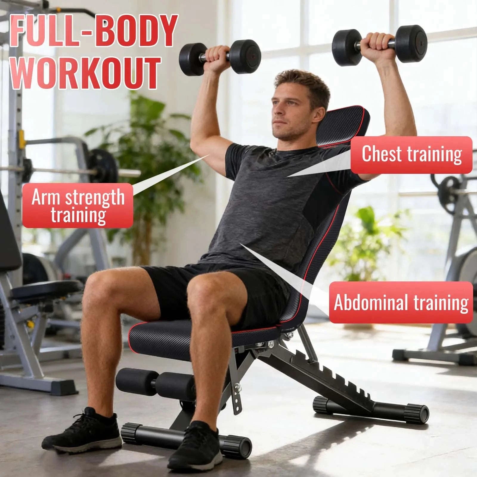 Folding Home Gym Bench with 7 Adjustable Back Levels-1PC / france