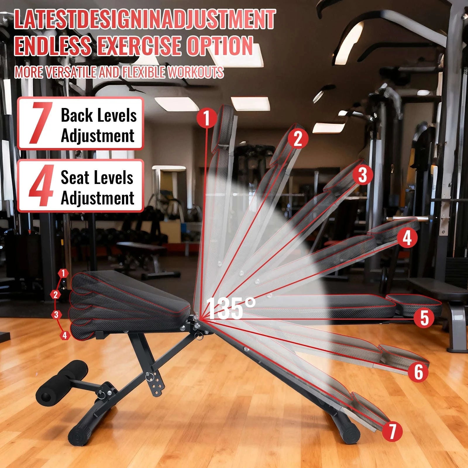 Folding Home Gym Bench with 7 Adjustable Back Levels-1PC / france