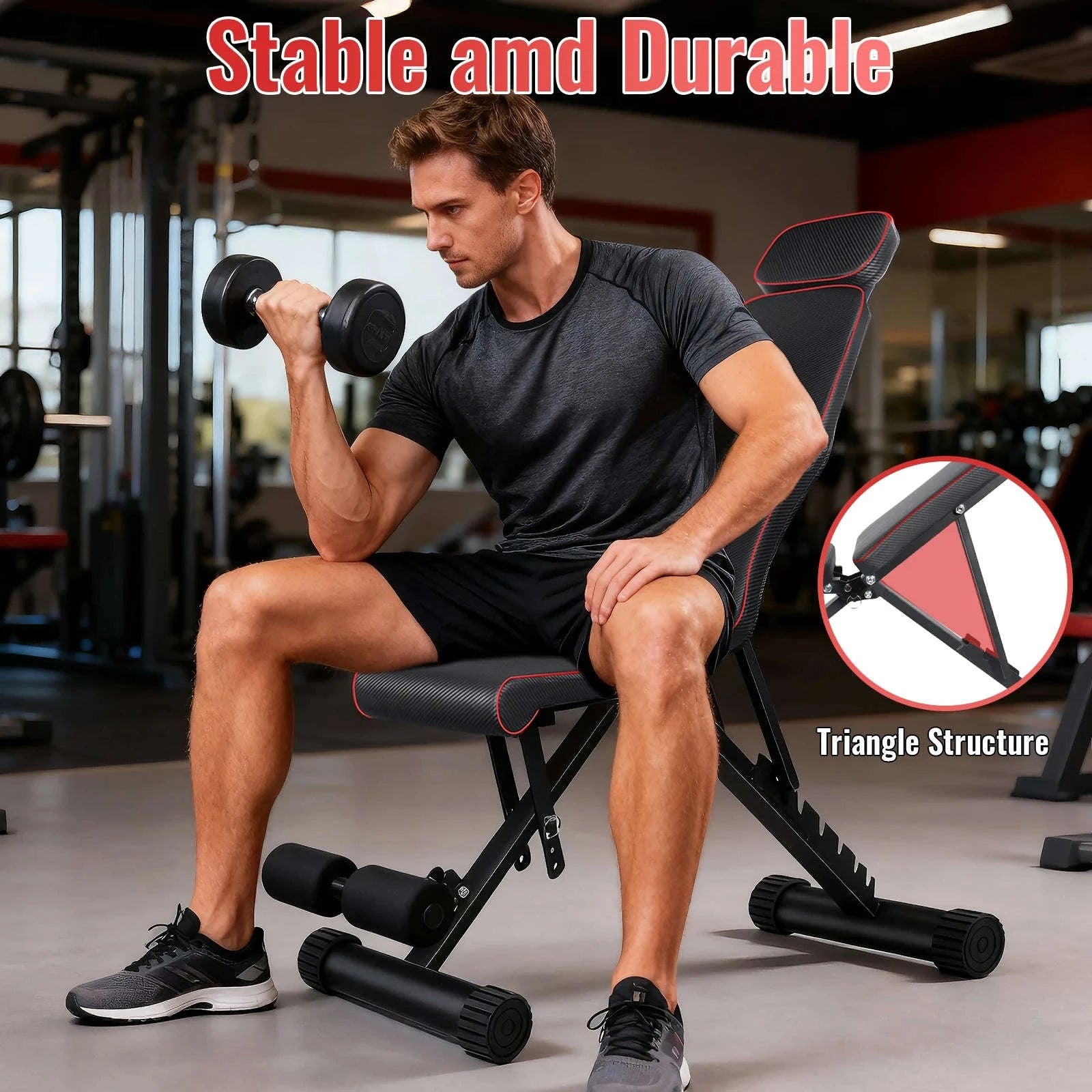 Folding Home Gym Bench with 7 Adjustable Back Levels-1PC / france