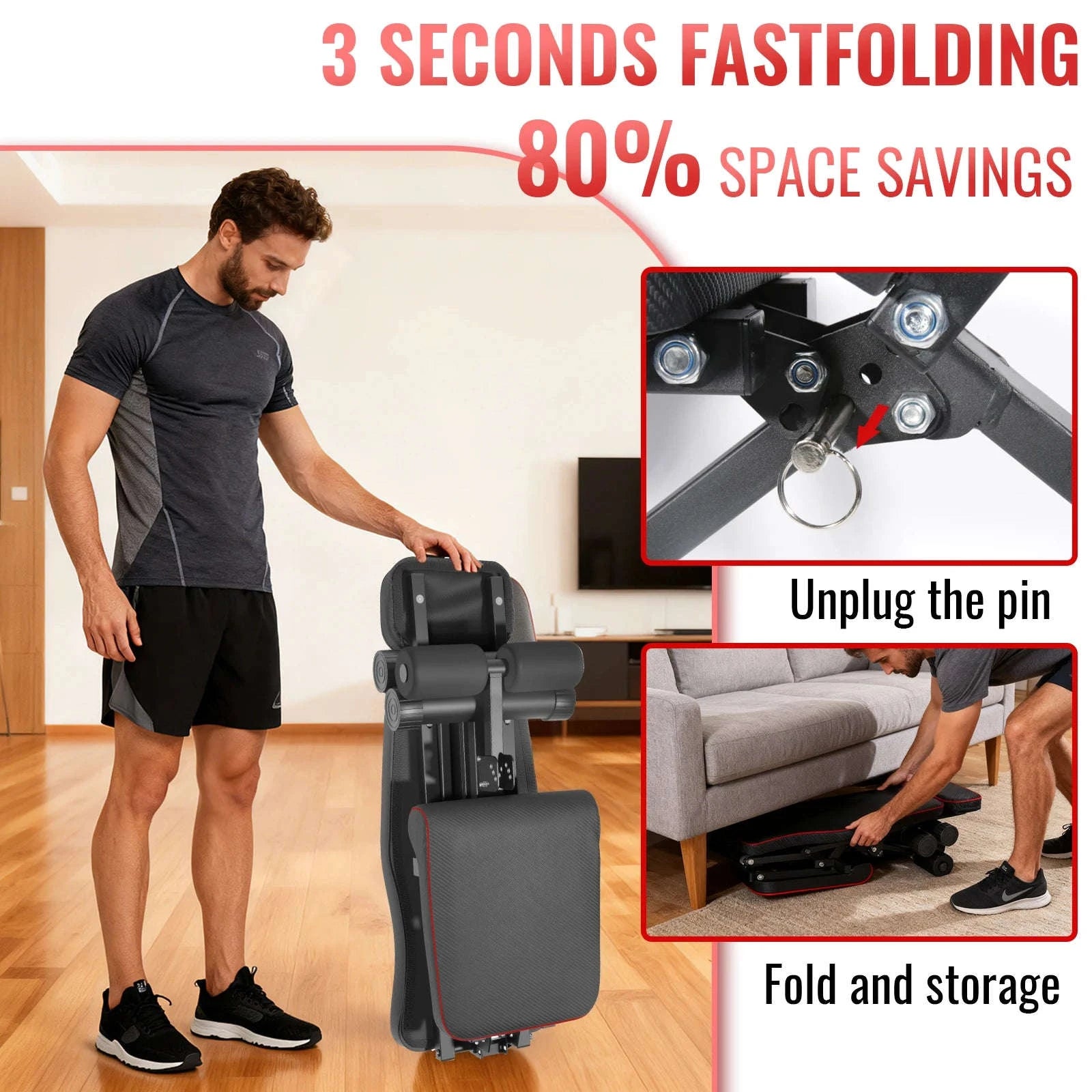 Folding Home Gym Bench with 7 Adjustable Back Levels-1PC / france